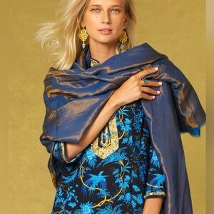 NICOBLU - JOSEPHINE REVERSIBLE PASHMINA SHAWL IN BRONZE AND MIDNIGHT BLUE